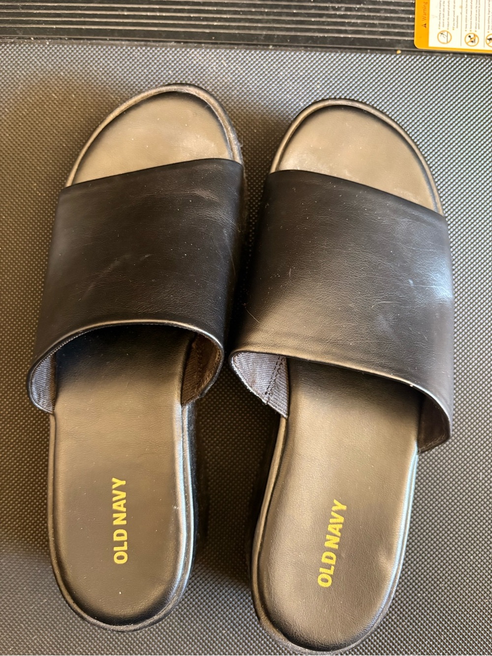 Old Navy Black Slide Sandals with Yellow Logo